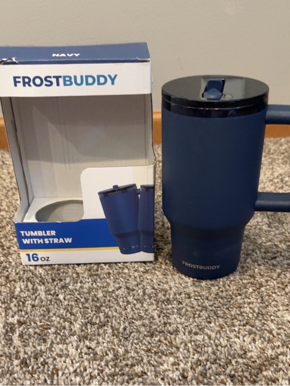 Frost Buddy Navy 16oz Thicc Buddy with flip Straw